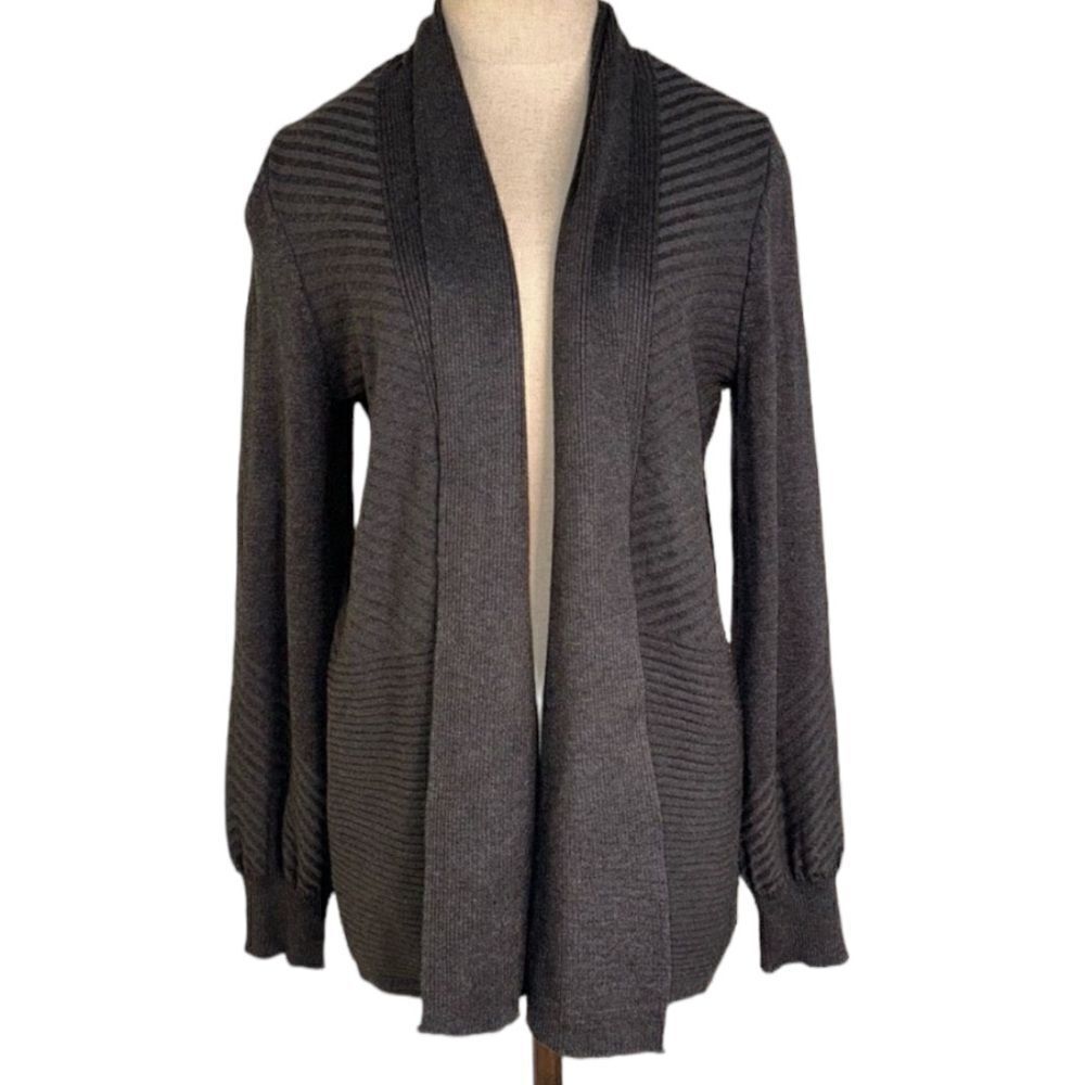 Liz Claiborne‎ Womens Charcoal Gray Balloon Sleeve Sweater Cardigan Ribbed Small